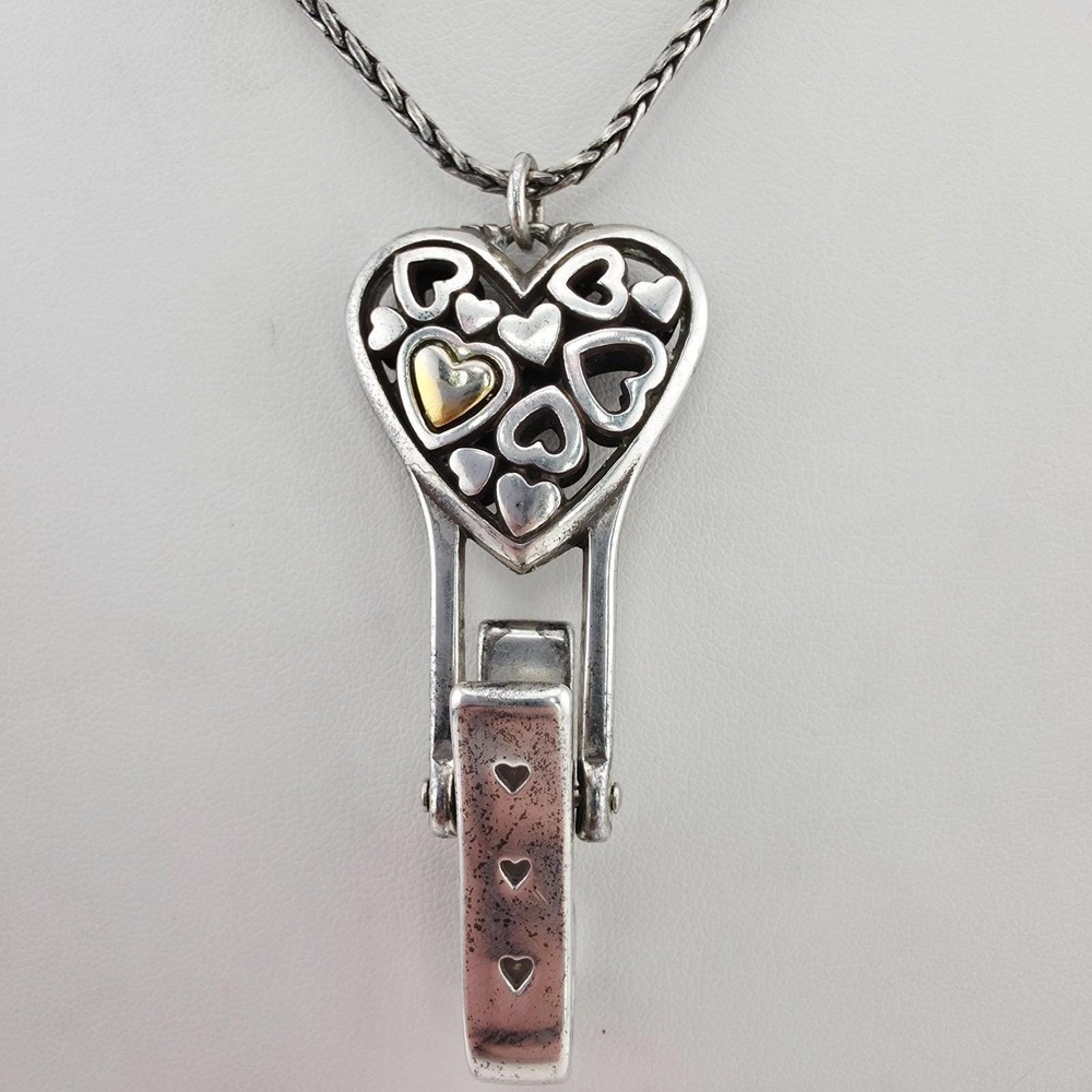 BRIGHTON 'Reno Heart' Lanyard Badge ID Holder Reversible Gold Silver Plate‎ 32"